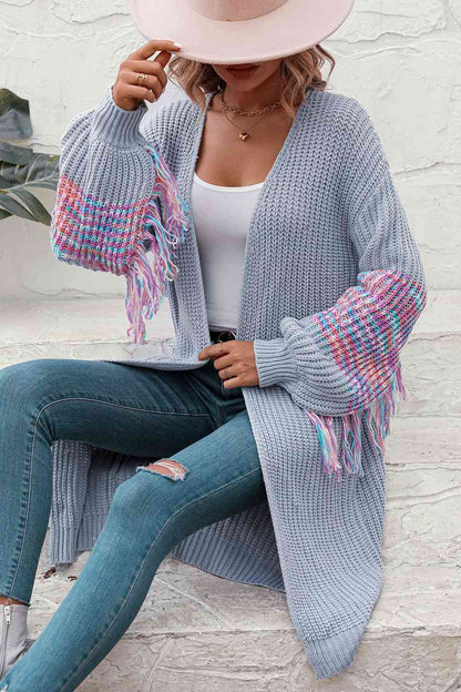 Fringe Sleeve Dropped Shoulder Cardigan | AdoreStarr