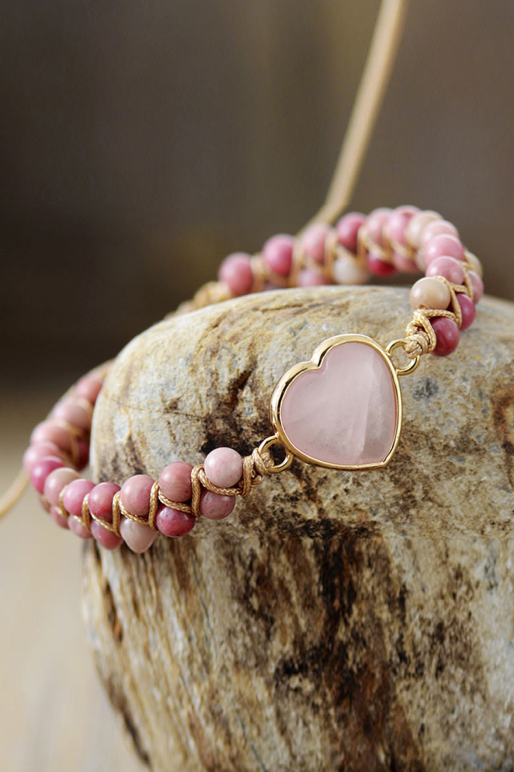 Rose Quartz Heart Beaded Bracelet | AdoreStarr