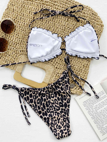 Frill Trill Halter Neck Bikini Set - Brown