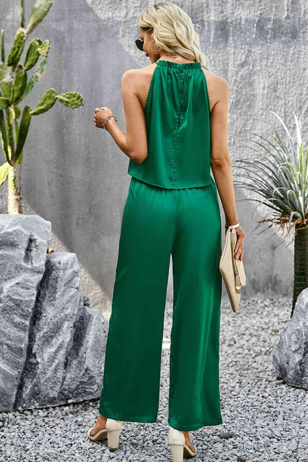 Grecian Neck Sleeveless Pocketed Top and Pants Set | AdoreStarr