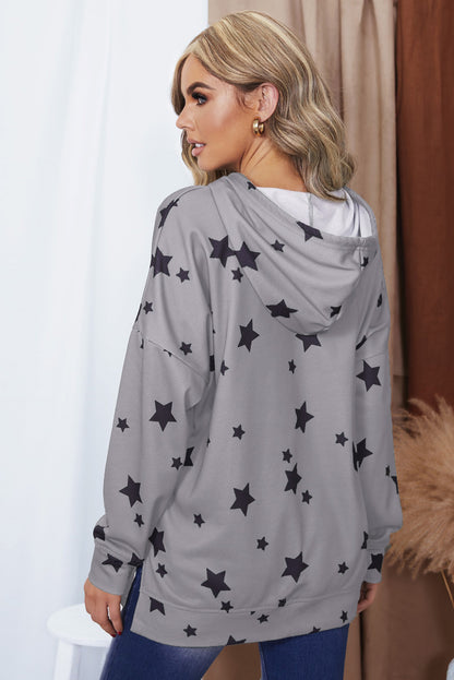 Star Print Drawstring Detail Hoodie | AdoreStarr