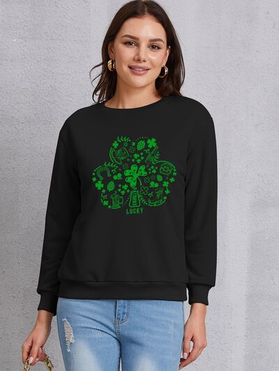 Lucky Clover Round Neck Sweatshirt | AdoreStarr