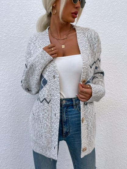 Heathered Pocketed Button Up Cardigan | AdoreStarr