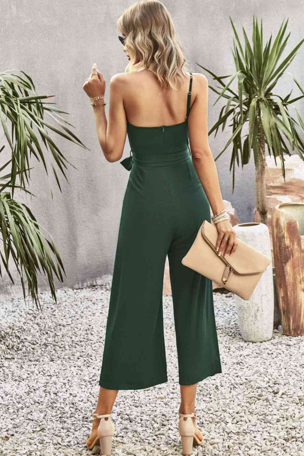 One-Shoulder Tie Belt Wide Leg Jumpsuit | AdoreStarr