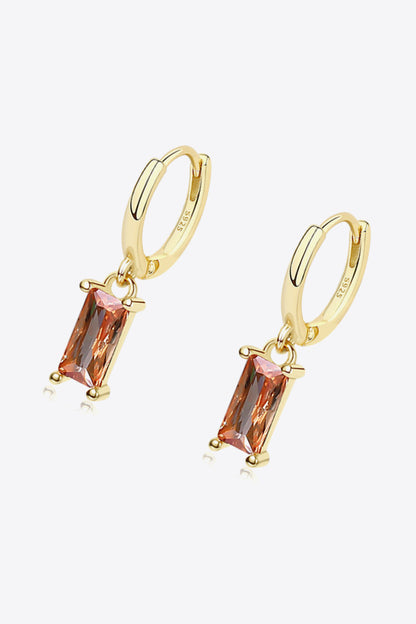 Retro Cubic Drop Earrings - Gold Brown One Size