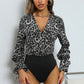 Leopard Print Tie Cuff Spliced Bodysuit | AdoreStarr
