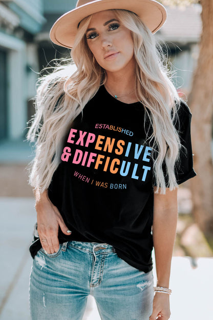 Slogan Graphic Cuffed Sleeve Tee | AdoreStarr