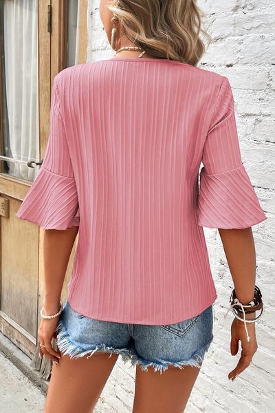 Textured Flounce Sleeve Blouse | AdoreStarr