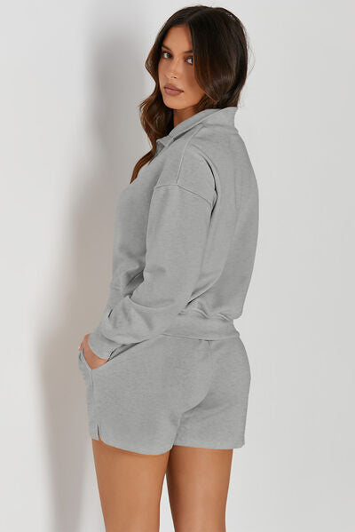 Half Button Sweatshirt and Shorts Active Set | AdoreStarr