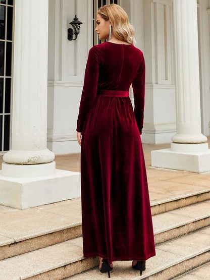 Tie Front Long Sleeve Maxi Dress | AdoreStarr