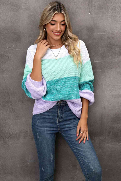 Color Block Dropped Shoulder Sweater | AdoreStarr