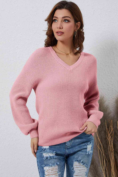 V-Neck Dropped Shoulder Sweater | AdoreStarr