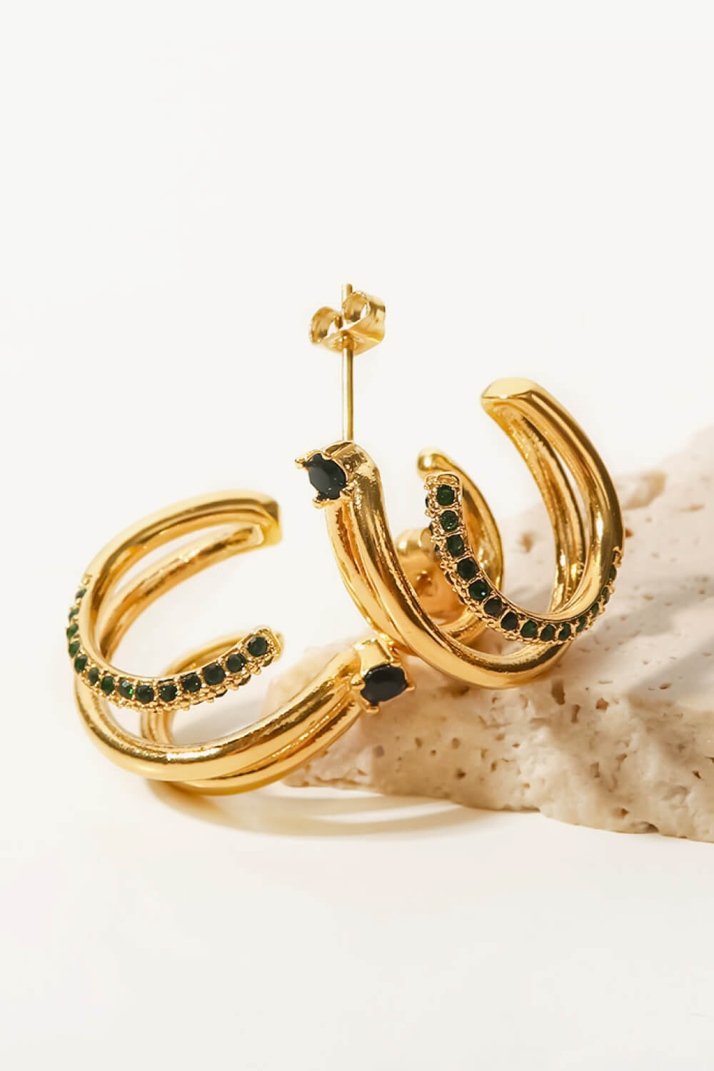 Wrap C-Hoop Earrings - Gold Green One Size