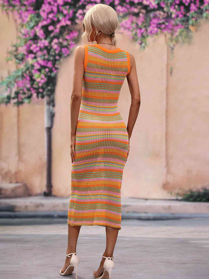 Striped Sleeveless Midi Cover-Up Dress | AdoreStarr