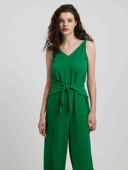 Knot Detail Tie Front Sleeveless Jumpsuit | AdoreStarr