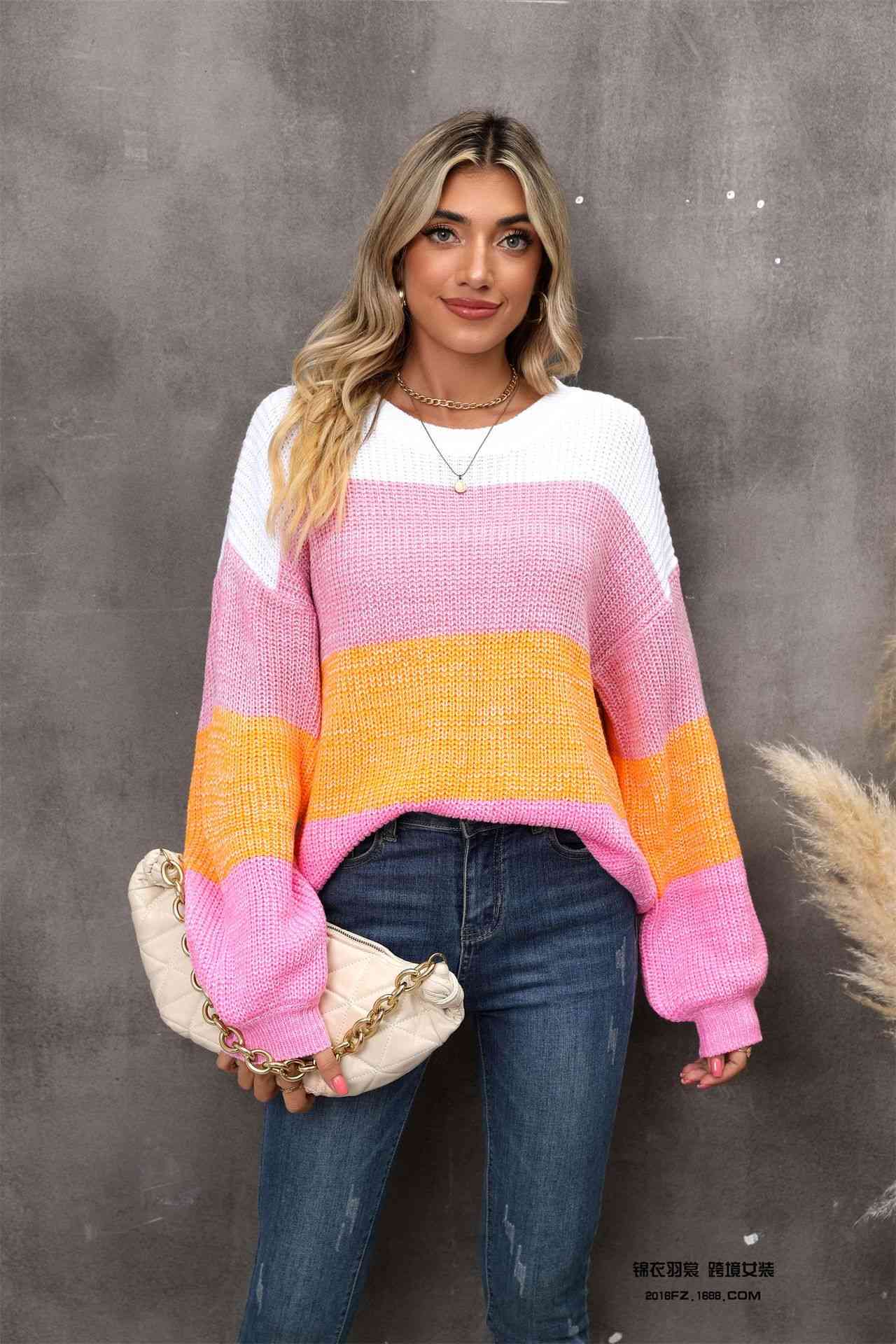 Color Block Dropped Shoulder Sweater | AdoreStarr