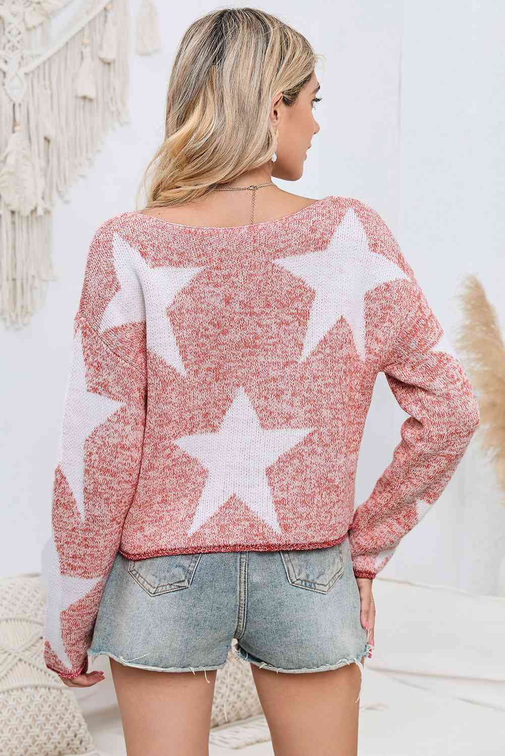 Star Pattern Dropped Shoulder Knit Top | AdoreStarr