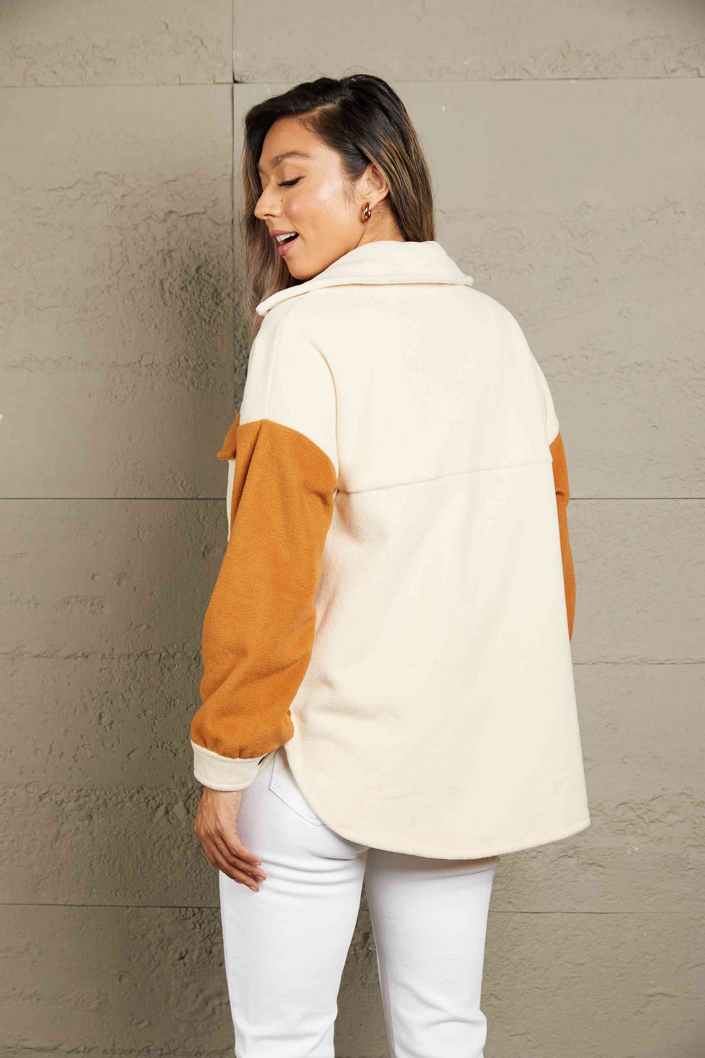 Contrast Button-Up Fleece Jacket | AdoreStarr