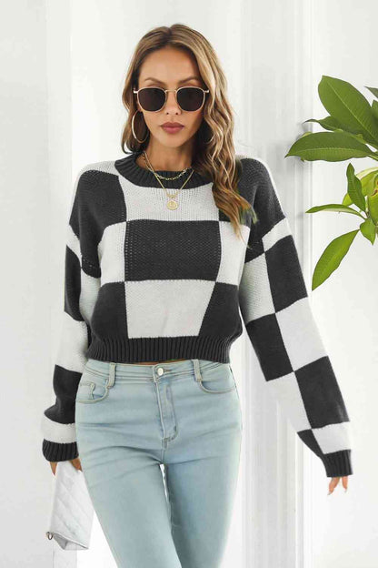 Colorblock Dropped Shoulder Sweater - Black