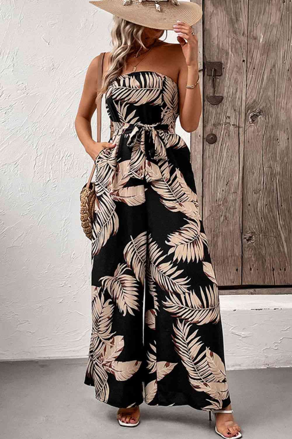 Printed Strapless Wide Leg Jumpsuit | AdoreStarr