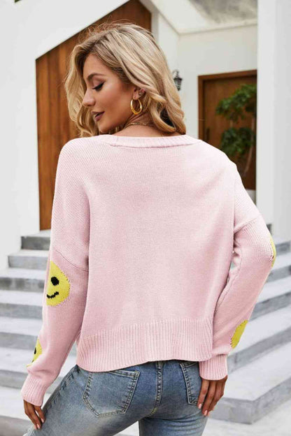 Smiley Face Ribbed Trim Cardigan | AdoreStarr