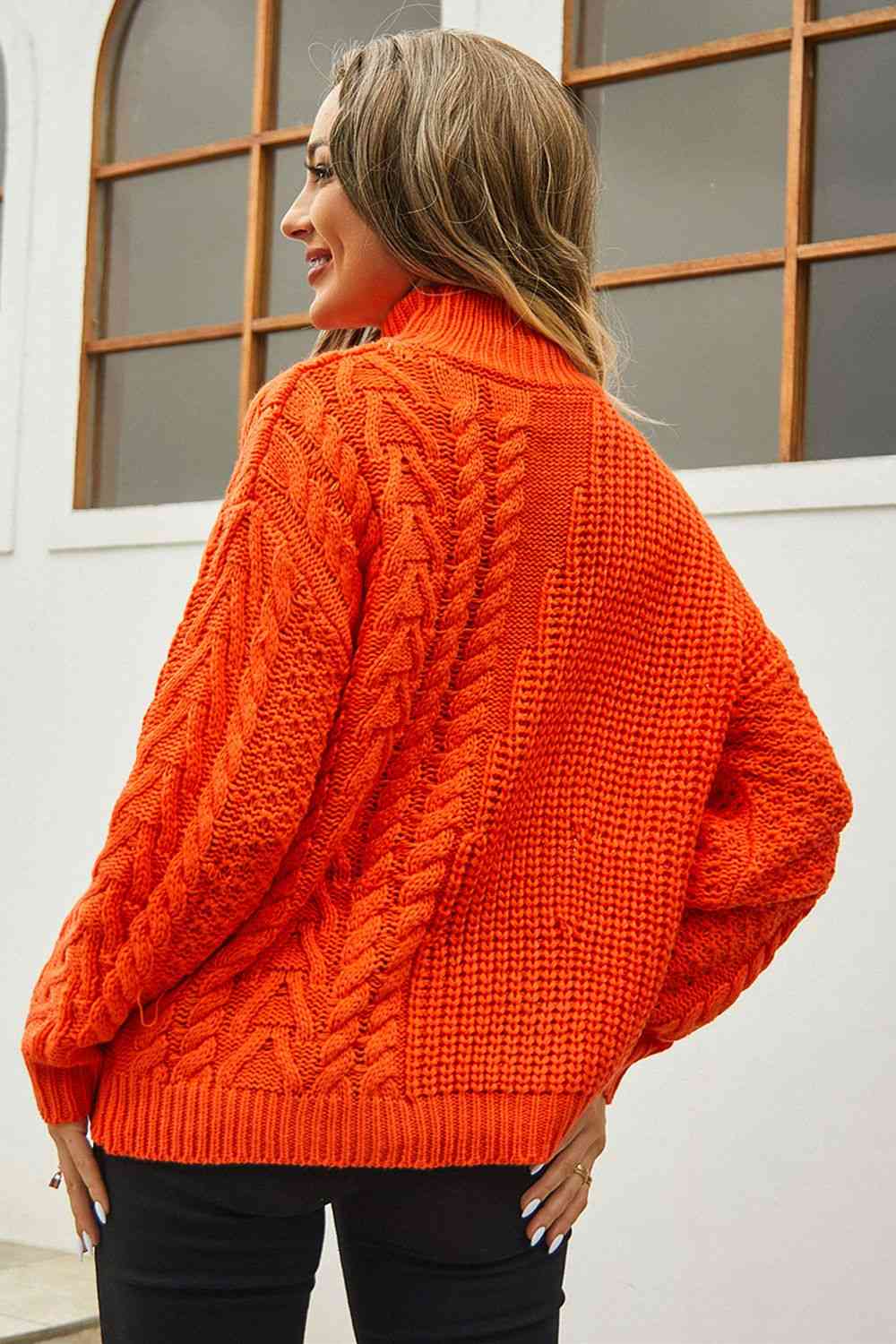 Cable-Knit Turtle Neck Long Sleeve Sweater | AdoreStarr
