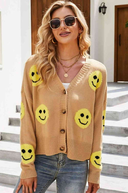 Smiley Face Ribbed Trim Cardigan | AdoreStarr