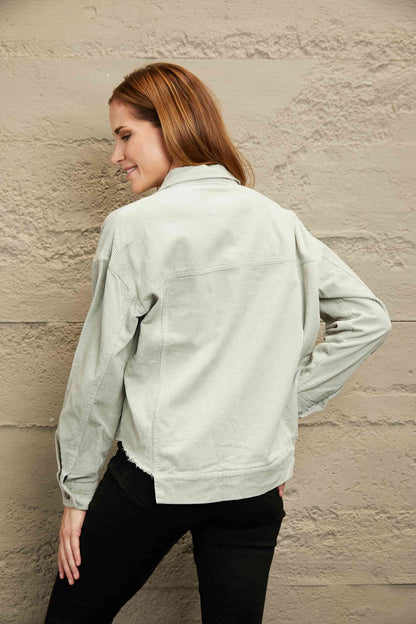 Raw Hem Button Down Corduroy Jacket | AdoreStarr