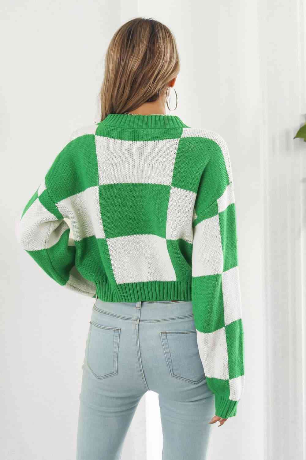 Colorblock Dropped Shoulder Sweater - Mid Green