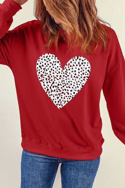 Heart Round Neck Sweatshirt | AdoreStarr