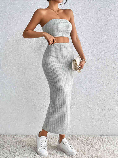 Ribbed Tube Top & Midi Skirt Set | AdoreStarr