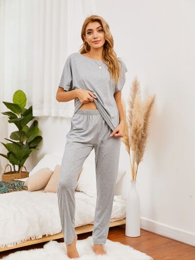 Round Neck Top and Pants Lounge Set | AdoreStarr