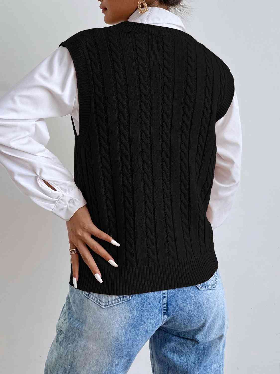 Cable-Knit Sleeveless Sweater Vest | AdoreStarr