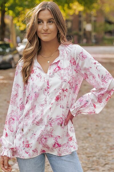 Floral Flounce Sleeve Blouse | AdoreStarr