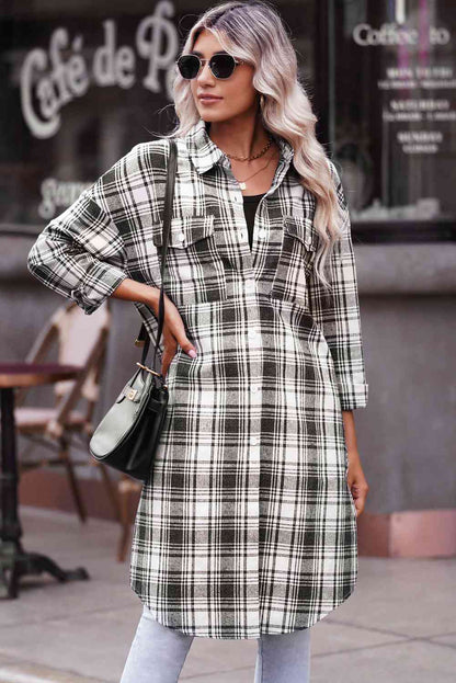 Plaid Button-Up Longline Shacket | AdoreStarr