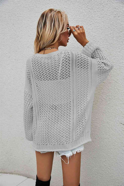 Openwork V-Neck Dropped Shoulder Cardigan | AdoreStarr