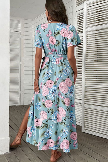 Floral Slit Maxi Dress - Blue