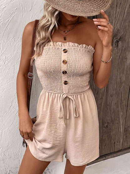 Decorative Button Strapless Romper | AdoreStarr