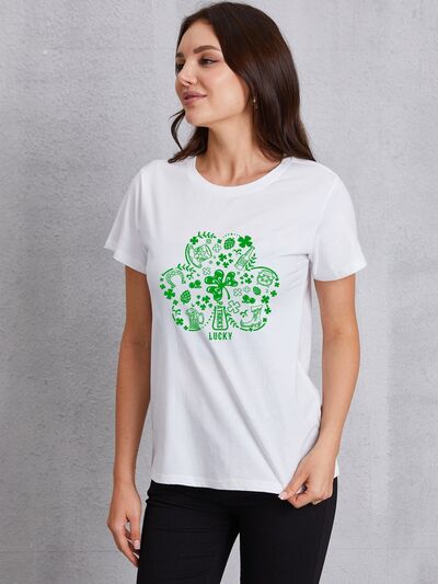 Lucky Clover Round Neck T-Shirt | AdoreStarr