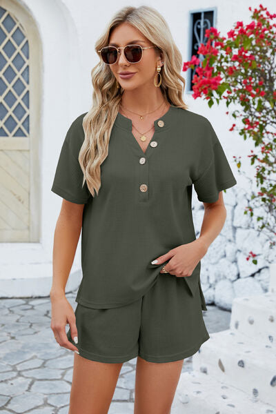 Notched Button Detail Top and Shorts Set | AdoreStarr