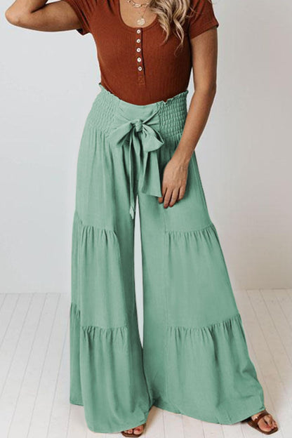 Tie Front Smocked Tiered Culottes | AdoreStarr