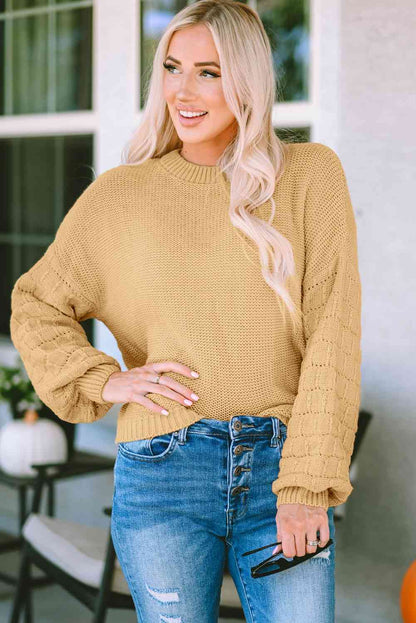 Dropped Shoulder Waffle-Knit Sweater | AdoreStarr