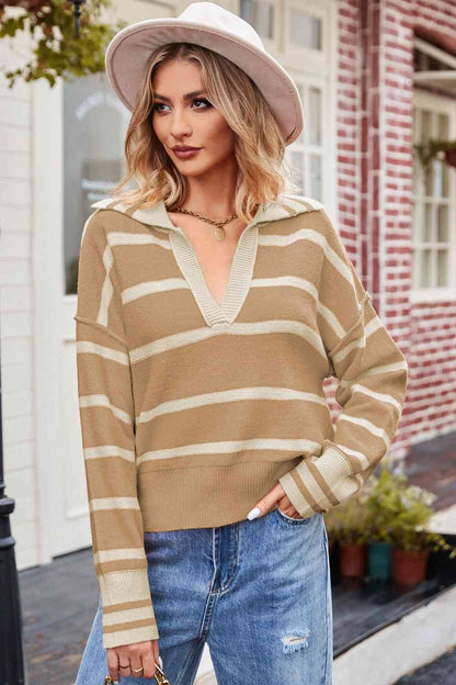 Striped Dropped Shoulder Knit Top | AdoreStarr