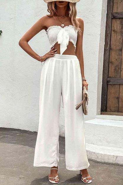 Smocked Tube Top and Wide Leg Pants Set | AdoreStarr