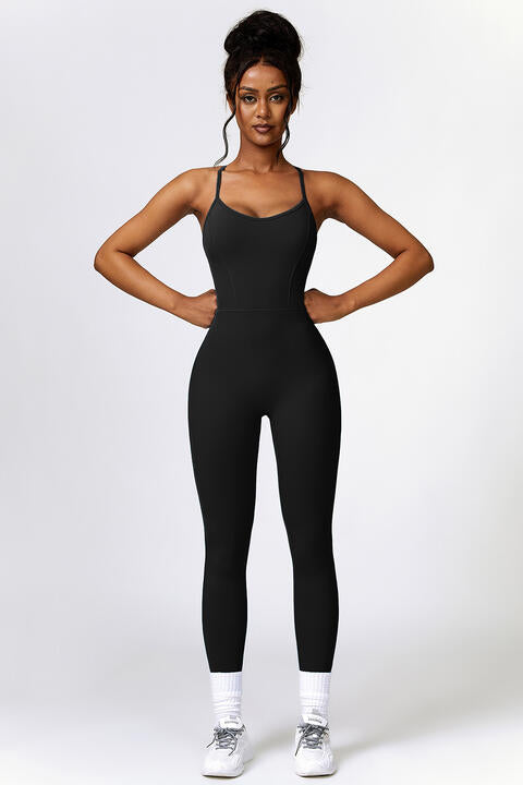 Open Back Spaghetti Strap Sports Jumpsuit | AdoreStarr