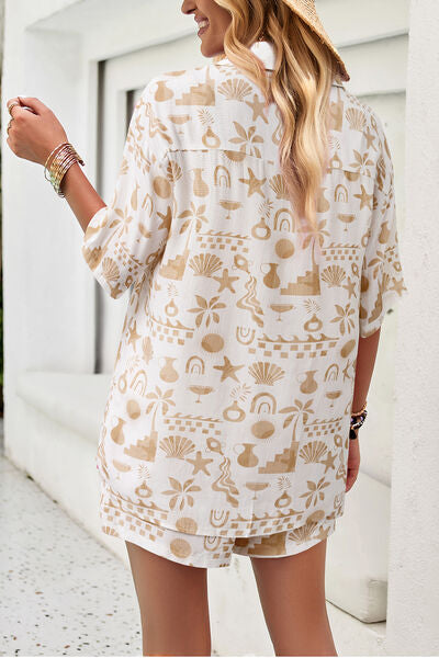 Printed Button Up Shirt and Shorts Set | AdoreStarr