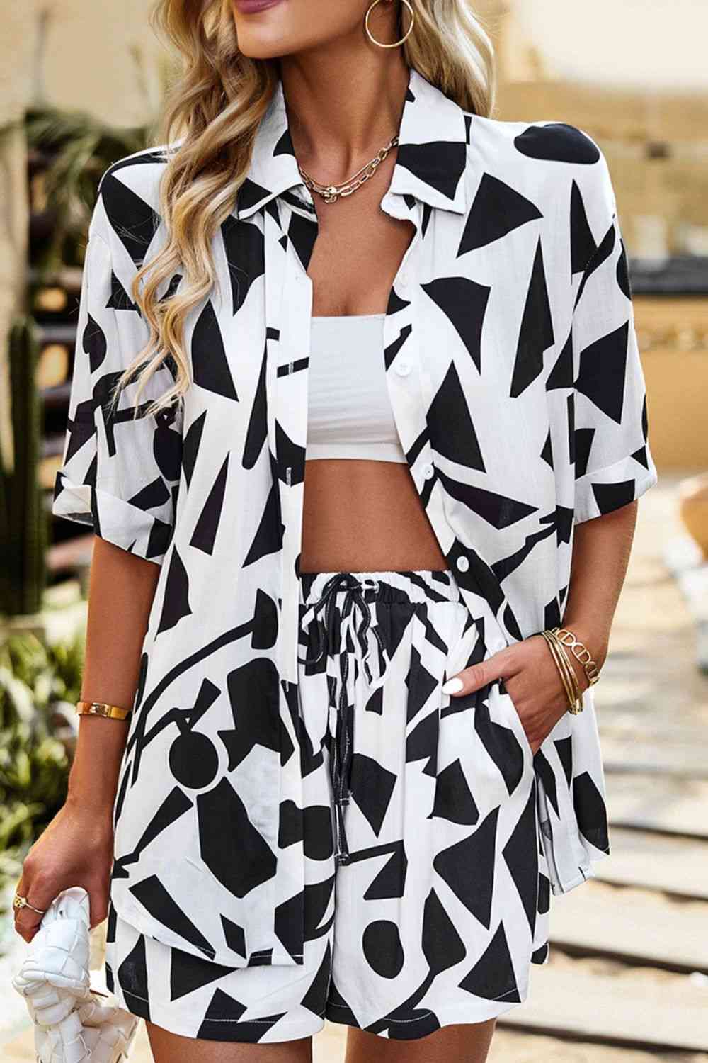 Printed Dropped Shoulder Shirt and Shorts Set | AdoreStarr