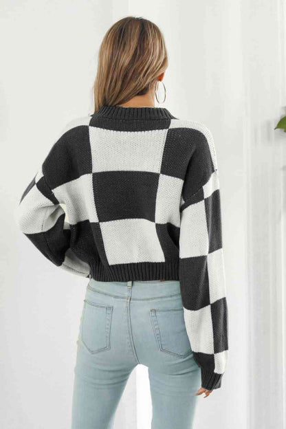 Colorblock Dropped Shoulder Sweater - Black