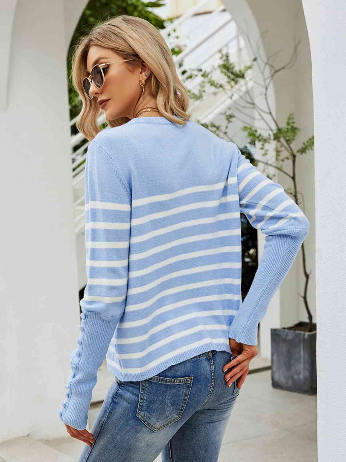 Striped Decorative Button Knit Top | AdoreStarr