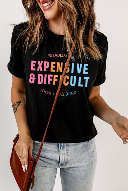 Slogan Graphic Cuffed Sleeve Tee | AdoreStarr